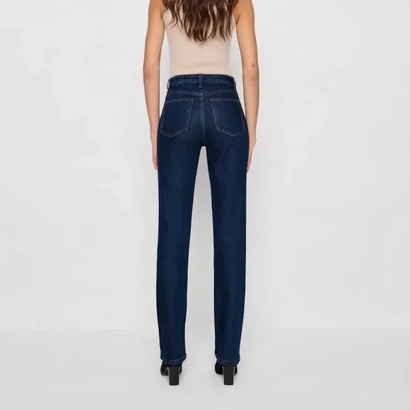 REFORMATION Jax Stretch High Rise Straight Jeans Dark Blue - Picture 5 of 16